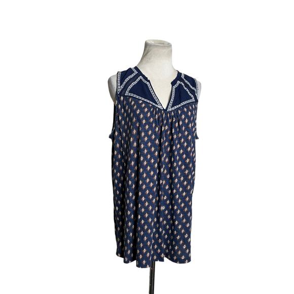 Poof Blue print sleeveless boho tunic top size XL - Picture 10 of 10